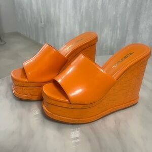 Trendy Orange Wedge Sandals